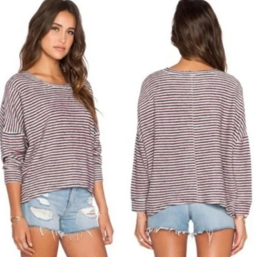 Free People Little Ann Striped Oversized Boxy Slouchy Pullover Sweater S